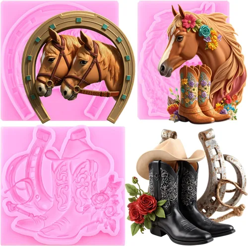 Vista 11 de ZiXiang Moldes de silicona de cabeza de toro, cactus y estrella, molde de fondant, plumas, flechas, botas de vaquero, moldes de pezuña de herradura