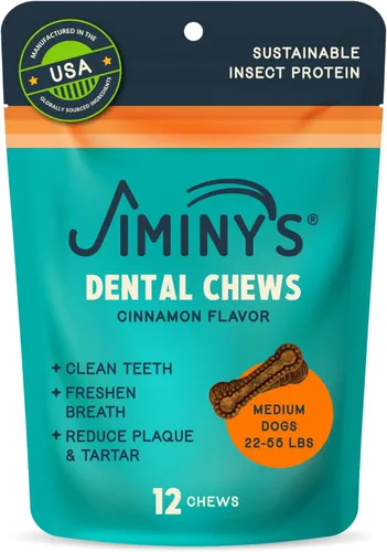Vista 5 de Jiminy's Masticables dentales para perros, sabor a canela, científicamente probado para mejorar la salud bucal, los huesos dentales limpian