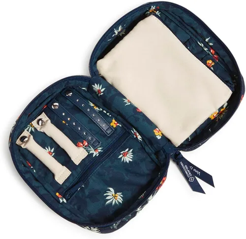 Vista 2 de Estuche organizador de joyas de algodón con cremallera para mujer, Verde floral recién cortado