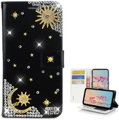 Vista 30 de Bling - Funda tipo cartera para teléfono compatible con Samsung Galaxy Z Fold 3 5G, elegante, hecha a mano en 3D con cristales y mariposas