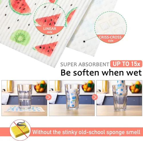 Vista 2 de Patelai Paños de cocina suecos mixtos de frutas reutilizables, absorbentes y de secado rápido, paños de limpieza para cocina, arándano, cereza