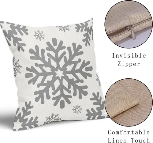 Vista 123 de Fundas de almohada decorativas de Navidad negras 40x40 cm con copos de nieve blancos de Navidad, juego de 2, temática rústica de invierno