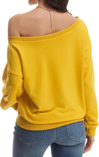 Vista 6 de Yanekop - Sudadera holgada de hombros descubiertos con la palabra love estampada, sin botones, para mujer