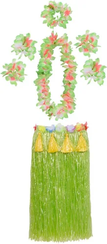 Vista 2 de Mistari - Faldas de hierba hula para adultos, faldas hula para mujeres con flores Leis disfraces hawaianos para fiesta Luau, 1 juego