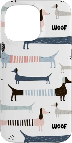 Vista 21 de Dachshund Weenie Weiner Dog - Carcasa para iPhone 17, diseño azul, rosa y blanco