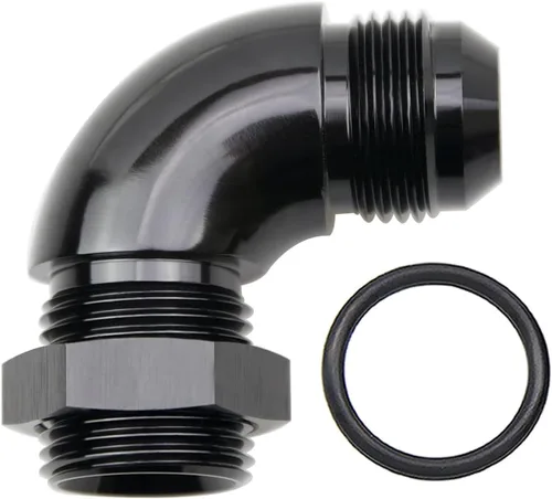 Vista 24 de 45 grados 4AN macho Flare a 4AN ORB puerto adaptador de flujo completo aluminio negro