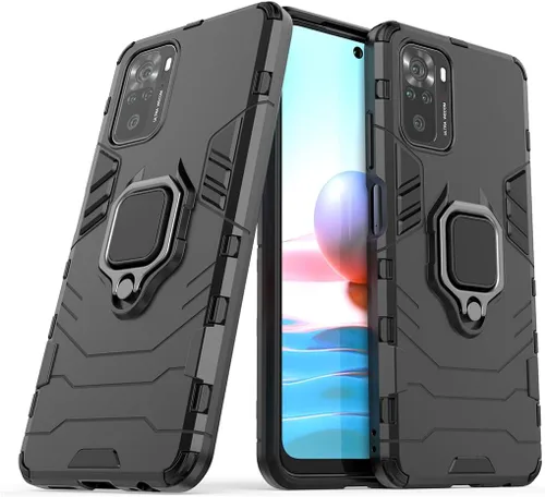 Vista 7 de Compatible con Xiaomi Mi Redmi Note 10, Redmi Note 10S, soporte de anillo de metal a prueba de golpes