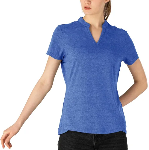 Vista 50 de Gopune Polo de golf con cuello en V para mujer, sin cuello, manga corta, ligera, de secado rápido, camisetas de tenis para correr