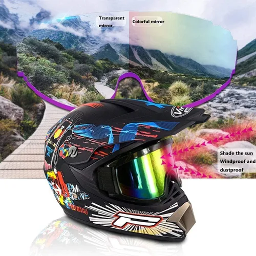 Vista 3 de Casco Bluetooth de cara completa para motocross, motocross, ATV, motocicleta, casco Bluetooth para hombres y mujeres, aprobado por el DOT, de cuatro