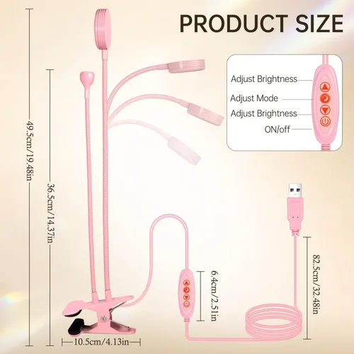 Vista 5 de AORAEM Lámpara de uñas LED UV, luz de curación flash de doble cabeza, rosa Luz de curado para uñas de gel con cuello de cisne portátil