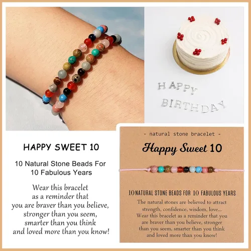 Vista 2 de Miss Pink Pulsera de cristal curativo natural, regalo para niñas y mujeres, pulseras de cuentas de cumpleaños de 7 a 50 años para hija, nieta