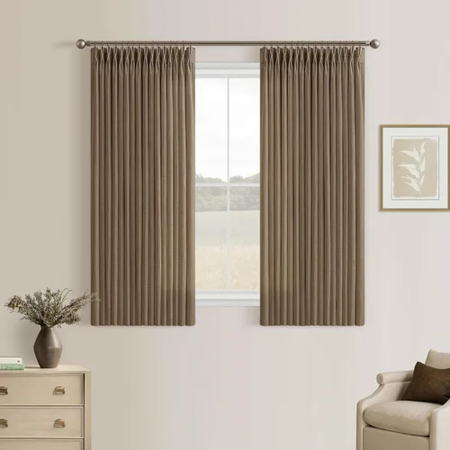 Vista 62 de TWODRAPES Cortinas de Lino Plisadas con Pinza Beige Blancas de 54 Pulgadas de Largo 2 Paneles para Comedor Cocina Dormitorio Plisadas Semi
