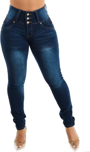 Vista 2 de Moda Xpress Jeans ajustados con levantamiento de glúteos para mujer, jeans Levanta Cola de cintura alta 10034c_tp1589dblu Azul oscuro
