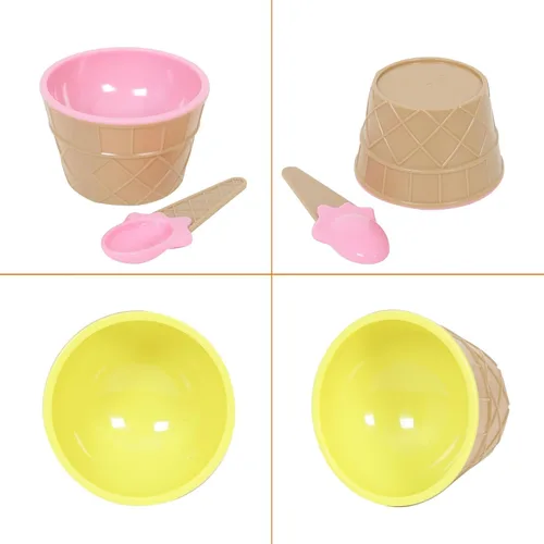 Vista 5 de Hbaushun Paquete de 6 cuencos de plástico para helado con cucharas, tazas de helado de plástico reutilizables, juego de cuencos de crema