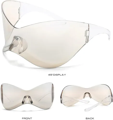 Vista 4 de Gizzutech Y2K - Lentes de sol para hombres y mujeres, gafas de sol futuristas envolventes, gafas de sol de gran tamaño con escudo alienígena