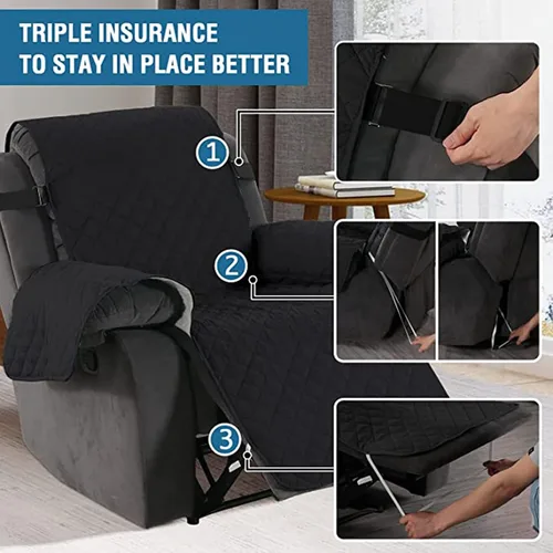 Vista 3 de Funda acolchada para sillón reclinable, resistente al agua, funda antideslizante para muebles, fundas lavables con correas elásticas para niños