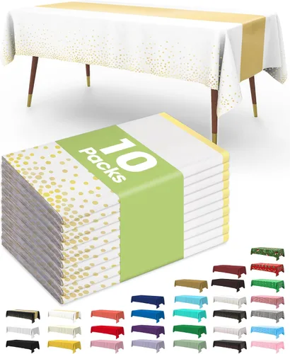 Vista 42 de Pureegg Juego de 10 manteles de plástico desechables, 54 x 108 pulgadas, para fiestas de cumpleaños, picnic, manteles blancos, rectangulares