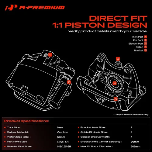 Vista 3 de A-Premium Conjunto de Pinza de Freno de Disco con Soporte Compatible con Modelos Mazda - 3 2008-2013, 3 Sport 2010-2013, 5 2008-2010/2012-2015