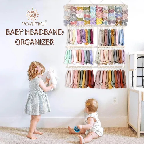 Vista 2 de POVETIRE Soporte para diadema organizador de lazos para el cabello para niñas, diademas de bebé, accesorios para el cabello, organizador
