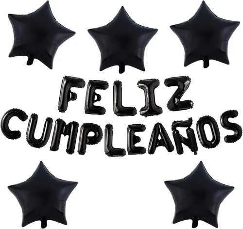 Vista 14 de Cartel de globos de Feliz Cumpleanos con 5 globos de estrella temática de fiesta