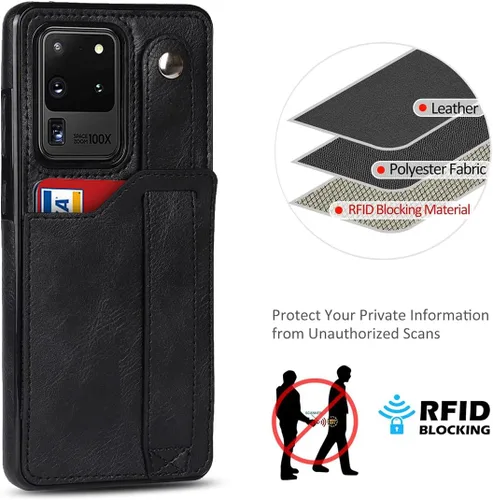 Vista 7 de Funda para teléfono Samsung Galaxy S20 Ultra 5G con protector de pantalla, correa de muñeca ajustable, atril, ranura para tarjetas de crédito