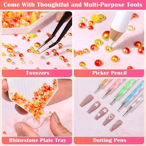 Vista 4 de 10000 perlas para uñas de diamantes de imitación para uñas con 4 piezas de pegamento B7000 de 0.5 fl oz, perlas para manualidades, 4