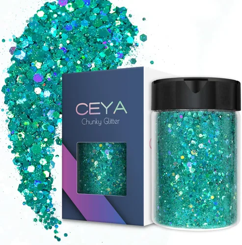 Vista 16 de Ceya Brillantina gruesa holográfica, 1 libra/16 onzas, oro diamante a granel, purpurina mixta gruesa y fina embotellada con lentejuelas metálicas