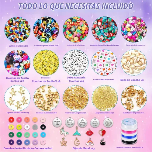 Vista 3 de Kit de Pulseras de Cuentas de Arcilla de Wakestar, Cuentas Redondas Planas de 6mm de Arcilla para Hacer Joyas con Kit de Abalorio con Colgantes