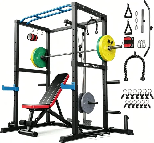 Vista 25 de Sportsroyals Jaula de Potencia, Rack de Potencia Multifuncional de 1600 libras con Sistema de Cruce de Cable Ajustable y Más Accesorios