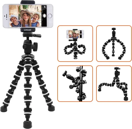Vista 6 de Trípode para Teléfono, Trípode Pulpo Linkcool con Soporte de Montaje para Teléfono con Control Remoto Inalámbrico Usar como Trípode para iPhone