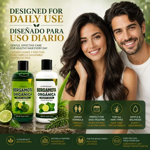 Vista 5 de Champú Orgánico Bergamota + Acondicionador (16.9 fl oz) con Aloe Vera y Romero CHAMPÚ ORGÁNICO BERGAMOTA con Sábila & Romero + Acondicionador