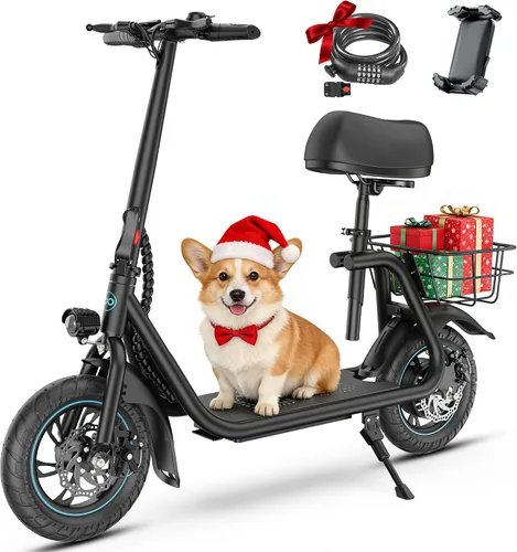 Vista 8 de Gyroor Electric Scooter with Seat for Adults C1 450W Motor 20 Miles Negro clásico