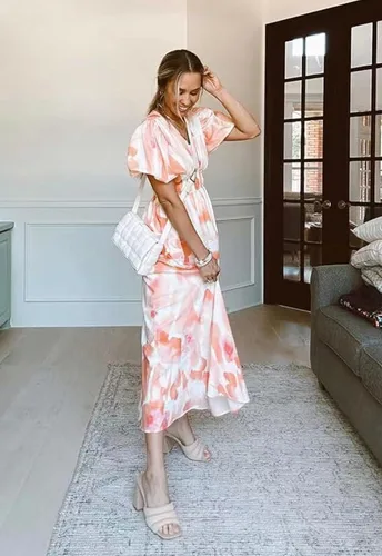 Vista 5 de Sissyaki Vestido midi floral bohemio para mujer, vestido holgado para playa