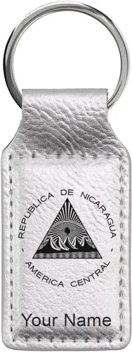 Vista 31 de LaserGram Llavero rectangular, bandera de Nicaragua, grabado personalizado incluido, Bambú