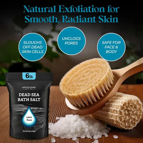 Vista 6 de Aromasong Baño de sal del mar muerto remojo 6 libras. Paquete a granel – Sales del Mar Muerto 100% naturales para remojar, relajar y desintoxicar