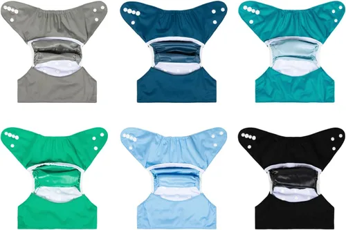 Vista 2 de ALVA BABY - 6 fundas para pañales de tela y 1 bolsa húmeda y seca, lavable y reutilizable para pañales preplegado con bolsa multifuncional 02 Boy