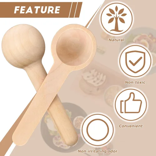 Vista 3 de Patelai 30 mini cucharas de madera a granel de 3 pulgadas pequeños condimentos pequeños frascos pequeños cucharas para café, condimentos de miel