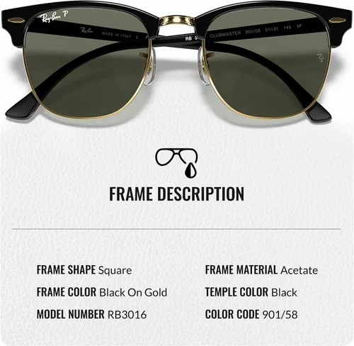 Vista 23 de Ray-Ban RB3016 CLUBMASTER CLASSIC - Gafas de sol de forma cuadrada con kit oficial de gafas
