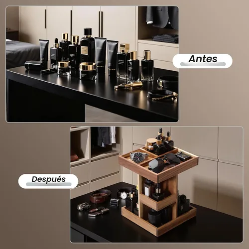 Vista 6 de EXIN DECHEN - Organizador de colonia para hombres, soporte de colonia, estante de perfume de madera de 3 niveles con rotación, organizador