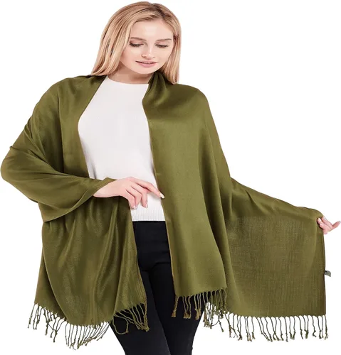 Vista 2 de CJ Apparel Solid Color Tassels Design Nepalese Shawl Seconds Scarf Wrap Stole Throw Head Wrap Pashmina Hand Made in Nepal New