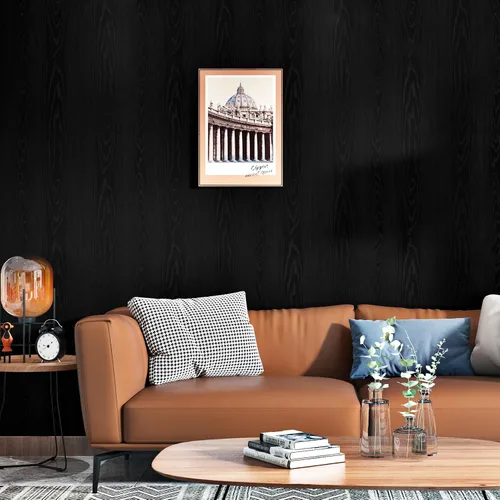 Vista 6 de Wallercity Papel de contacto de grano de madera negro texturizado para cocina, papel de contacto de madera autoadhesivo para armarios, impermeable
