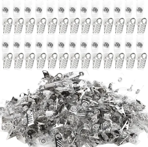 Vista 9 de Happy Trees 50 unidades de clips de metal para insignias con correas de PVC transparente, clip de soporte de identificación para portainsignias