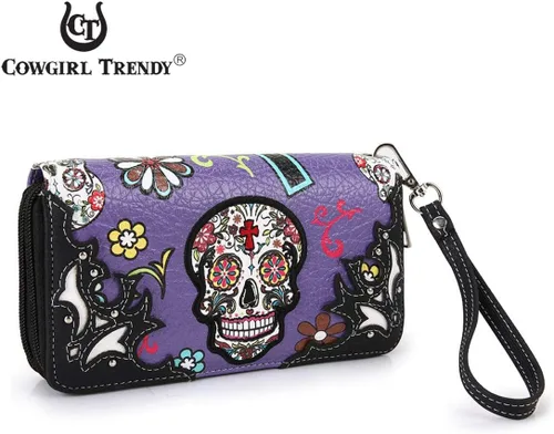 Vista 2 de Sugar Skull - Cartera de mano con cruz occidental para el Día de los Muertos