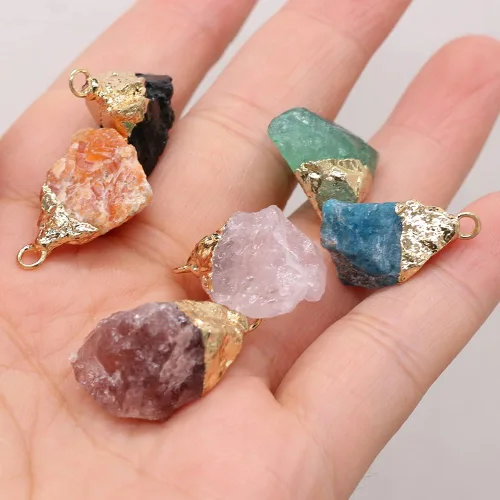 Vista 2 de LHJ 7 colgantes surtidos de piedra natural, colgantes irregulares de cristal crudo con borde dorado, colgantes de gota de ágata de cuarzo a granel