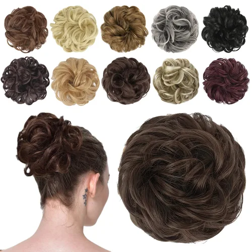 Vista 36 de FESHFEN Pieza de Cabello de Moño Desordenado - Extensiones de Coleteros de Moño de Cabello Ondulado Rizado Elástico Postizos Sintéticos para Mujeres