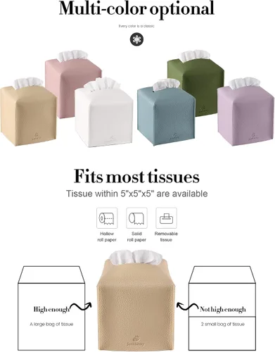 Vista 6 de Funda para Caja de Pañuelos, Jeethemy Porta Caja de Pañuelos Cuadrada de Cuero PU, Moderno Estuche de Pañuelos Organizador Dispensador de Papel