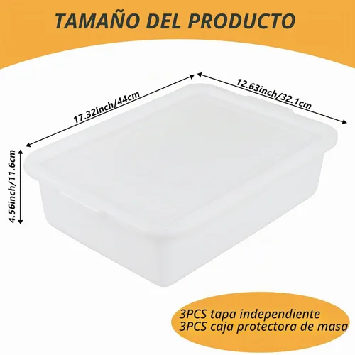 Vista 2 de Paquete de 3 cajas para probar masa de pizza, caja para probar masa de pan y contenedor de masa con tapa, libre de BPA Cajas de levantamiento