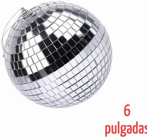 Vista 2 de Boshen Bola de espejo de discoteca de 6 pulgadas con anillo para colgar, luz de bola de discoteca plateada para fiesta, Navidad, DJ, escenario