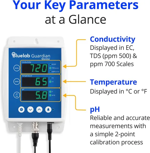 Vista 4 de Bluelab Guardian Monitor Wi-Fi en línea para mediciones de pH, temperatura y conductividad en tiempo real (TDS/PPM) en agua con calibración, medidor