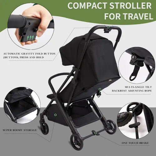 Vista 5 de COOL KIDS Cochecito de bebé con sombrilla, cochecito de bebé con pliegue automático, cochecitos de bebé con toldo solar emergente, artículos